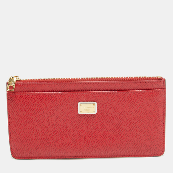 Dolce & Gabbana Bags Dolce Gabbana Red Leather Slim Zip Card Case